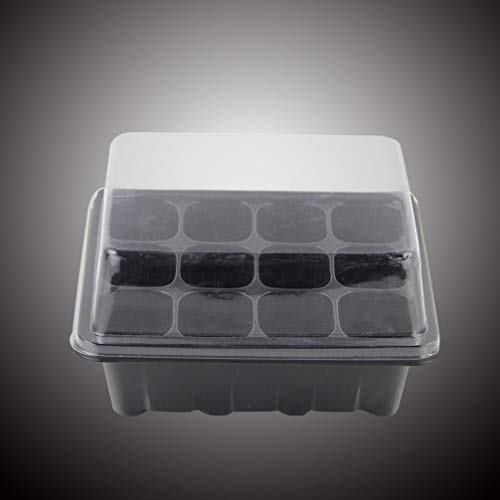 12 Holes Plastic Nursery Pot Grow Container Sprout Plate with Transparent Lids for Gardening Flower Cultivation Planting Containers 5Pcs (Black)