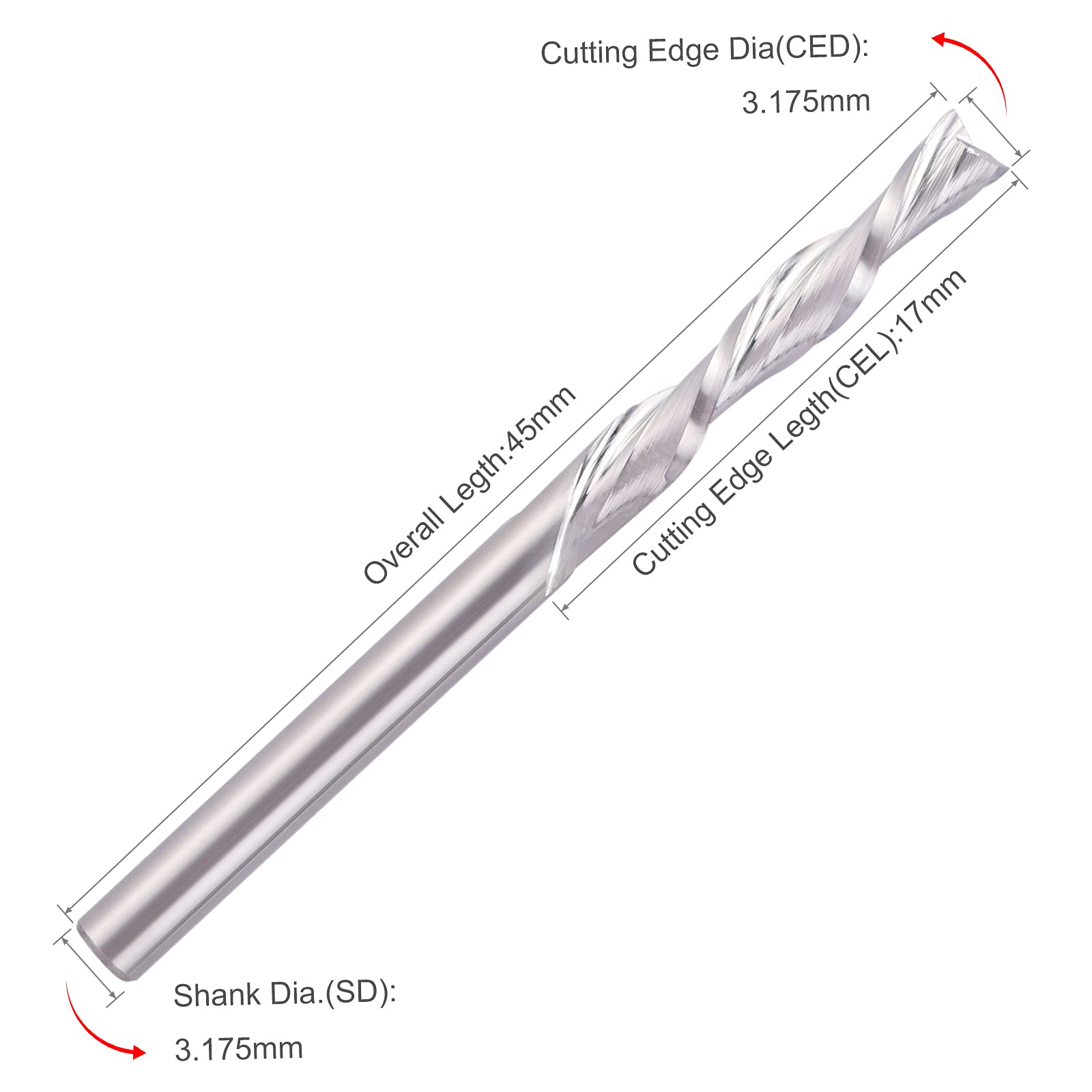 HQMaster Downcut Bit 1/8" Shank Down Cut Spiral CNC Router Bits End Mill Tungsten Carbide Milling Cutter Set 5 Pack (3.175mm)