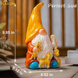 FLJZCZM Garden Gnome Statue Solar Lights Gnomes Decorations 10Inch Outdoor Large Garden Sculptures Patio Lawn Yard Ornaments Gifts for Woman Families Friends, Yellow Hat