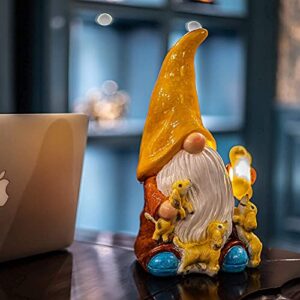 FLJZCZM Garden Gnome Statue Solar Lights Gnomes Decorations 10Inch Outdoor Large Garden Sculptures Patio Lawn Yard Ornaments Gifts for Woman Families Friends, Yellow Hat