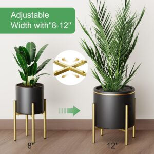 H HOMEXIN Adjustable Plant Stand Indoor, Metal Plant Stand 8 to 12 Inches, Single Floor Plant Pot Stand Mid Century Plant Holder for Indoor Outdoor Plants - Gold (Pot Not Include