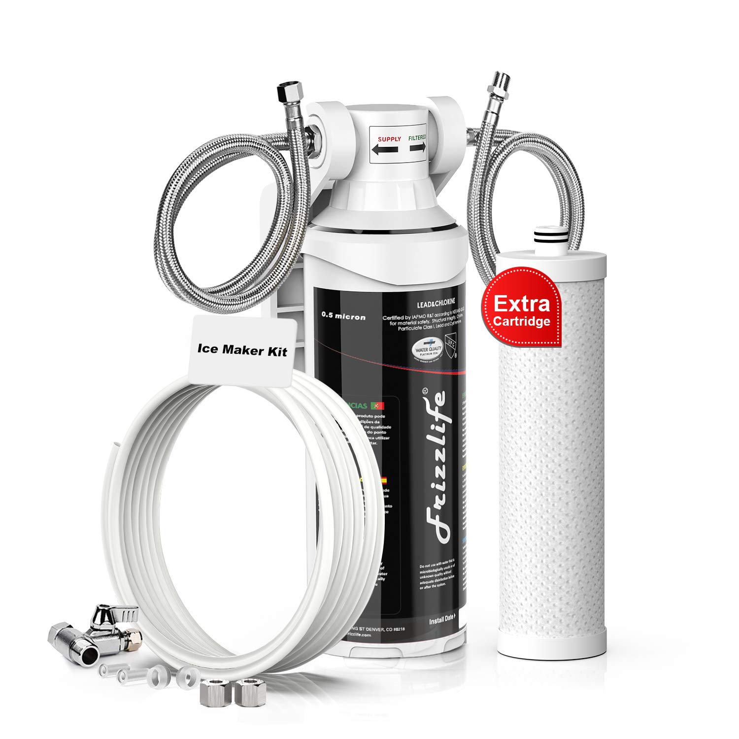 Frizzlife MK99 Under Sink Water Filter with IMC-2 Ice Maker Installation Kit - FZ-2 Extra Cartridge Included