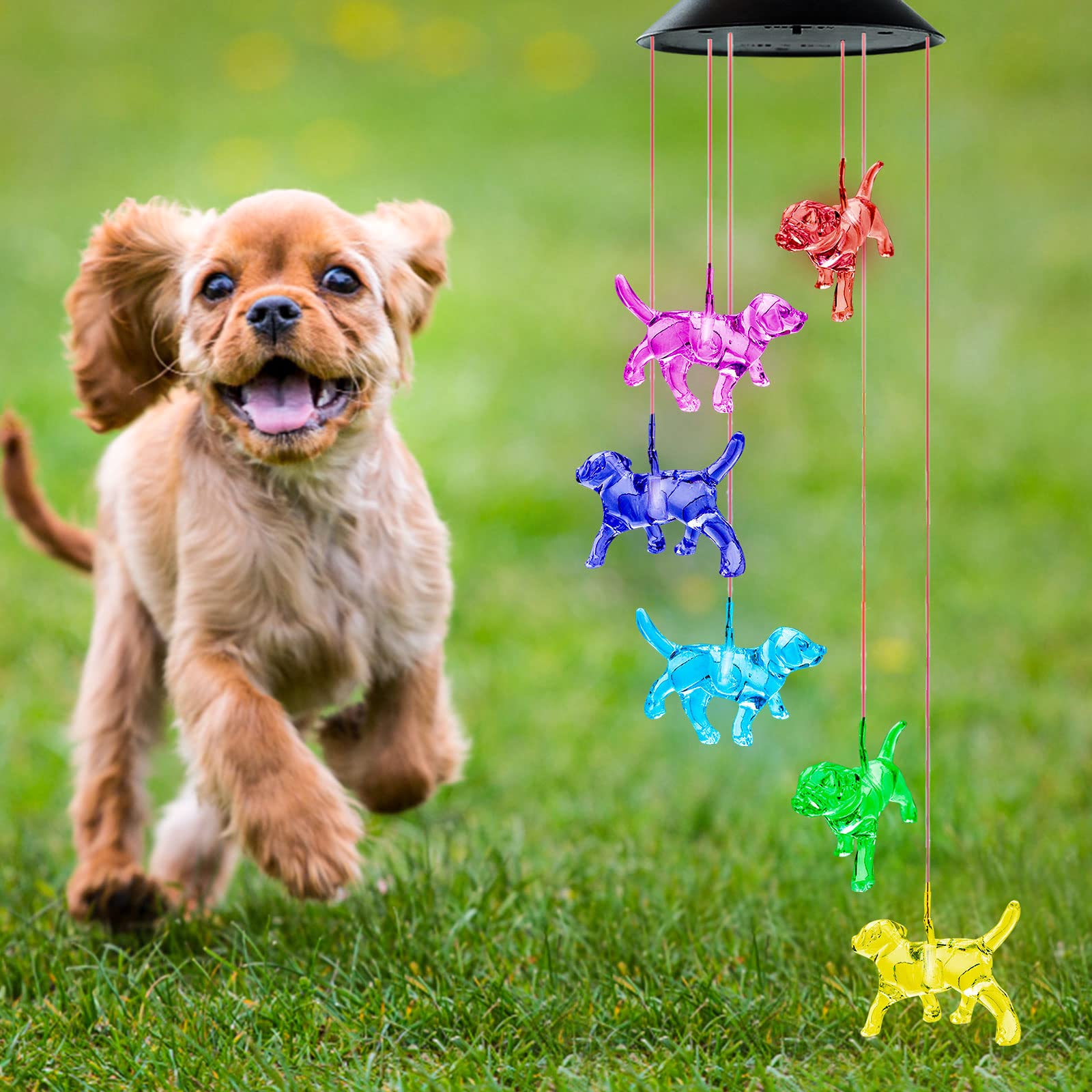 Vency Dog Solar String Lights Wind Chimes Pet Gifts Outdoor Mobile Colors Changing Labrador Solar Wind Chimes Ornaments Christmas Decorations LED Lights for Patio Yard Garden Home Decor