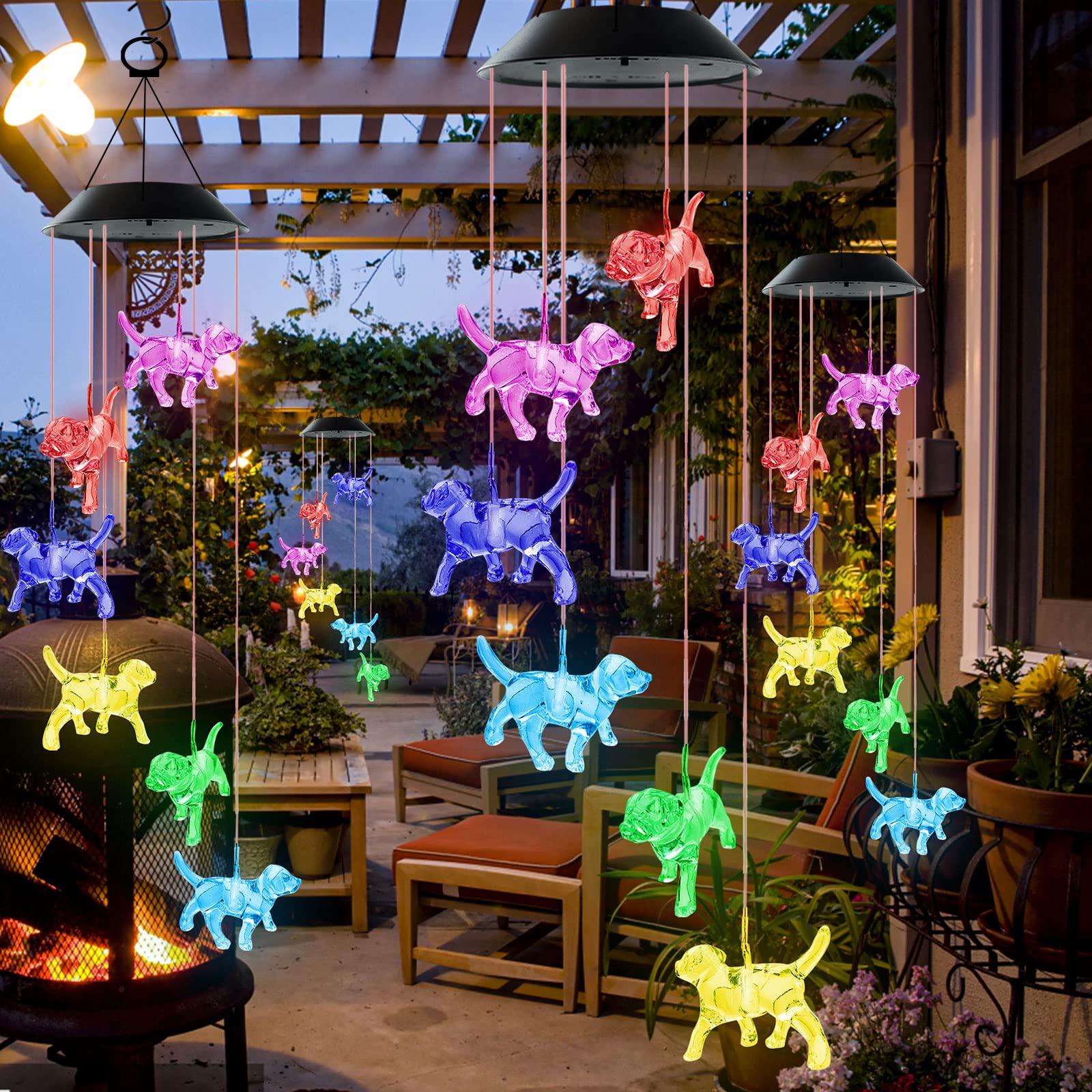 Vency Dog Solar String Lights Wind Chimes Pet Gifts Outdoor Mobile Colors Changing Labrador Solar Wind Chimes Ornaments Christmas Decorations LED Lights for Patio Yard Garden Home Decor