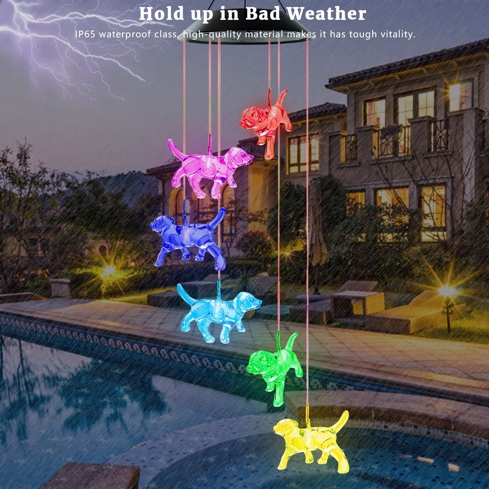 Vency Dog Solar String Lights Wind Chimes Pet Gifts Outdoor Mobile Colors Changing Labrador Solar Wind Chimes Ornaments Christmas Decorations LED Lights for Patio Yard Garden Home Decor