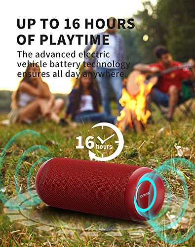 SOWO Portable Bluetooth Speaker, Waterproof Speaker IPX7, 25W Loud Wirelss Speaker with Big Audio and Punchy Bass, Outdoor Bluetooth Speaker for Party, Beach, Travel, Girls Gifts - Red