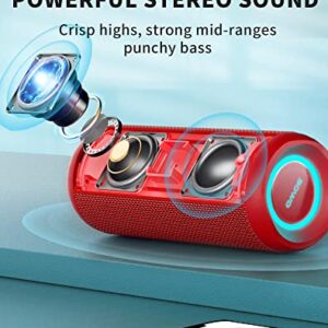 SOWO Portable Bluetooth Speaker, Waterproof Speaker IPX7, 25W Loud Wirelss Speaker with Big Audio and Punchy Bass, Outdoor Bluetooth Speaker for Party, Beach, Travel, Girls Gifts - Red