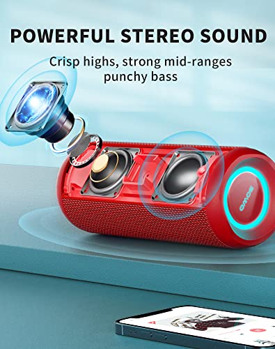 SOWO Portable Bluetooth Speaker, Waterproof Speaker IPX7, 25W Loud Wirelss Speaker with Big Audio and Punchy Bass, Outdoor Bluetooth Speaker for Party, Beach, Travel, Girls Gifts - Red