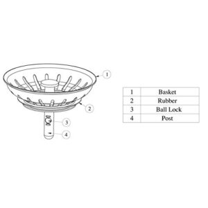 KANARY Kitchen Sink Basket Strainer Replacement for Standard Drains (3-1/2 Inch) Stainless Steel Body with Rubber Stopper (Single, Stianless Steel)