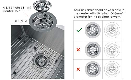 KANARY Kitchen Sink Basket Strainer Replacement for Standard Drains (3-1/2 Inch) Stainless Steel Body with Rubber Stopper (Single, Stianless Steel)