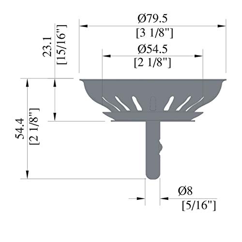 KANARY Kitchen Sink Basket Strainer Replacement for Standard Drains (3-1/2 Inch) Stainless Steel Body with Rubber Stopper (Single, Stianless Steel)