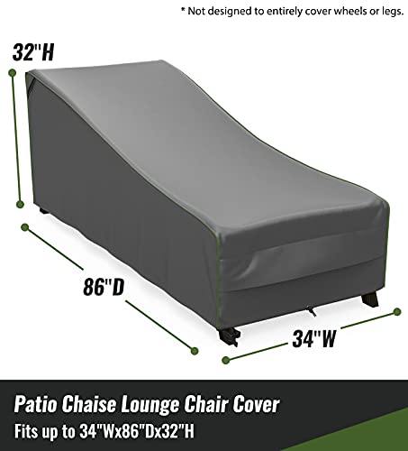 NUPICK Patio Chaise Lounge Cover, 86 Inch Outdoor Furniture Chair Cover, 100% Waterproof, Rip-Stop and Weather Resistant, Grey, Pack of 2