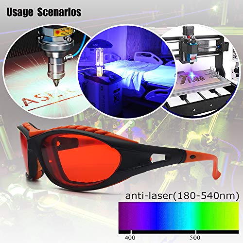 JILERWEAR Professional 180nm-540nm OD 6+ Violet/Blue/Green Laser Safety Glasses for 405nm, 445nm, 450nm,473nm, 532nm Laser Lightweight and Fashion Design