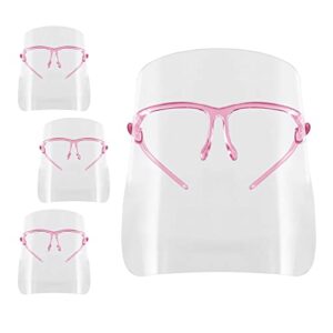 tcp global salon world safety face shields with pink glasses frames (pack of 4) - ultra clear protective full face shields to protect eyes, nose, mouth - anti-fog pet plastic, goggles