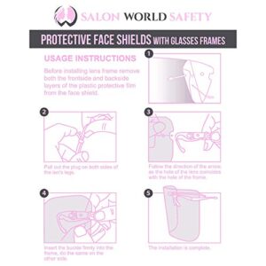 TCP Global Salon World Safety Face Shields with Pink Glasses Frames (Pack of 4) - Ultra Clear Protective Full Face Shields to Protect Eyes, Nose, Mouth - Anti-Fog PET Plastic, Goggles