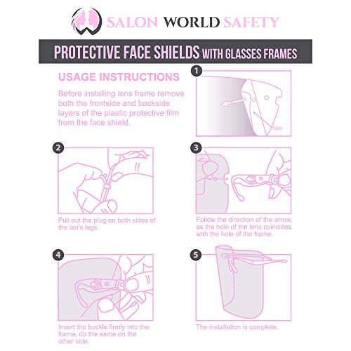 TCP Global Salon World Safety Face Shields with Pink Glasses Frames (Pack of 4) - Ultra Clear Protective Full Face Shields to Protect Eyes, Nose, Mouth - Anti-Fog PET Plastic, Goggles