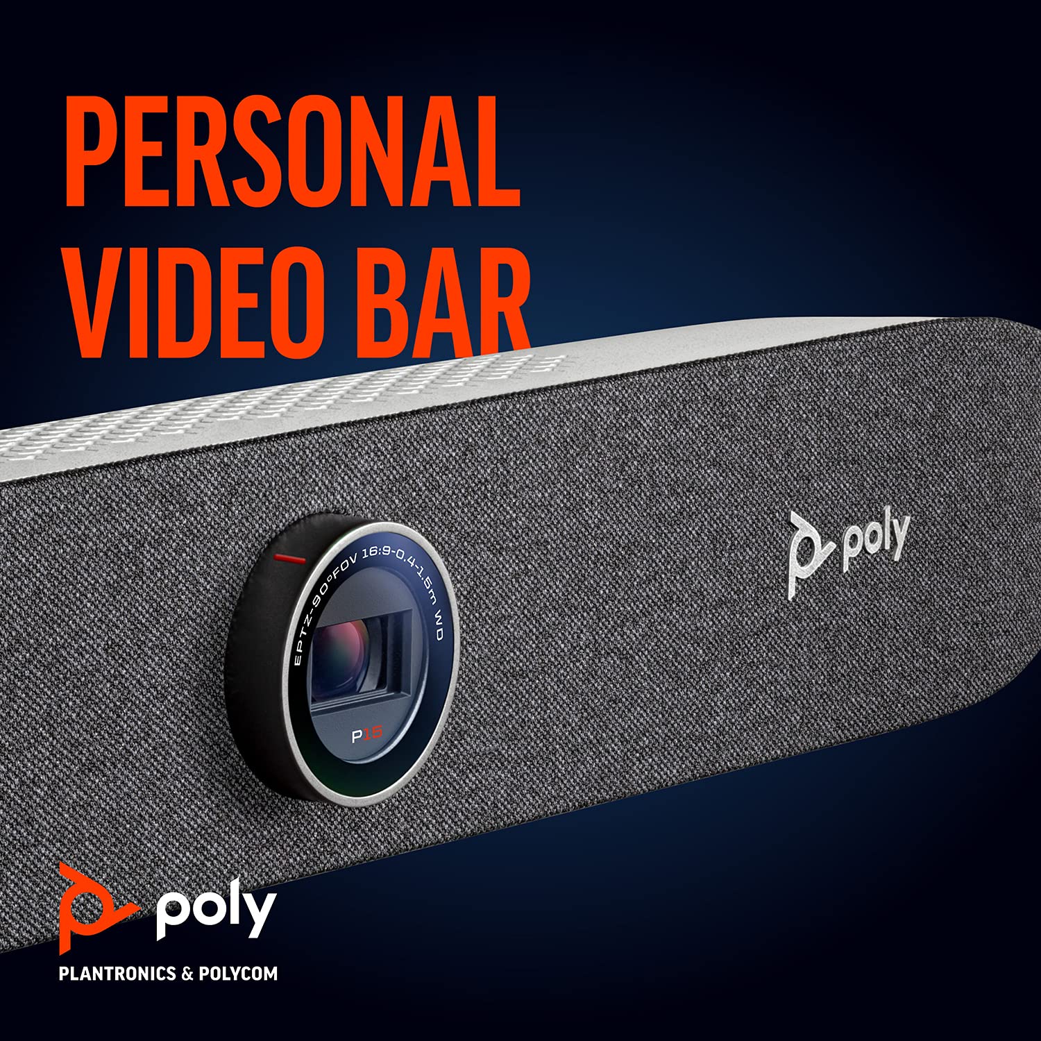 Poly Studio P15 Personal Video Bar (Plantronics + Polycom) - 4K Video Quality - Camera, Microphones & Speaker Solution with Premium Audio & Video - Certified for Zoom and Teams