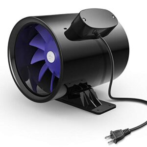 ipower 6 inch 300 cfm ventilation booster fan with grounded power cord, quiet inline duct exhaust blower for hvac in grow tent, basements, bathrooms, black