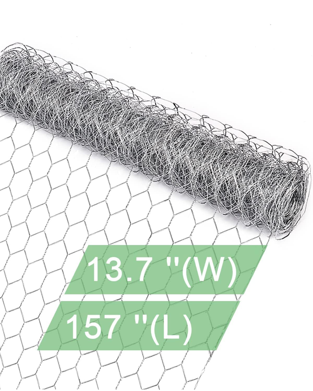 Garden Poultry Chicken Wire Netting - 13.7 '' × 157 '' Garden Fence Animal Barrier, Chicken Wire for Crafts, 1 inch Mesh Poultry Netting Fence, Pet/Rabbit/Chicken Wire Fencing