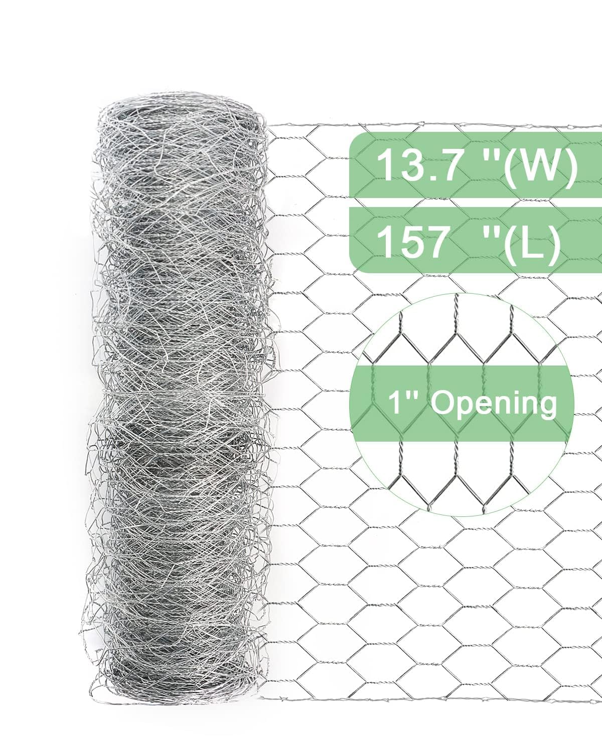 Garden Poultry Chicken Wire Netting - 13.7 '' × 157 '' Garden Fence Animal Barrier, Chicken Wire for Crafts, 1 inch Mesh Poultry Netting Fence, Pet/Rabbit/Chicken Wire Fencing