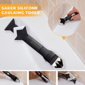 Saker Silicone Caulking Tools-3 in 1 Sealant Finishing Tool Grout Remove Scraper (Stainless Steelhead),Caulk Remover Glass Glue Angle Scraper for Bathroom,Kitchen,Floor,Window,Sink Joint,Frames Seal