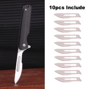 Samior S51 Small Slim Folding Pocket Flipper Scalpel Knife with 10pcs #24 Replaceable Blade, 2.9 inches G10 Handle with Liner Lock, Utility EDC Keychain Knives, 1.1oz (Black)