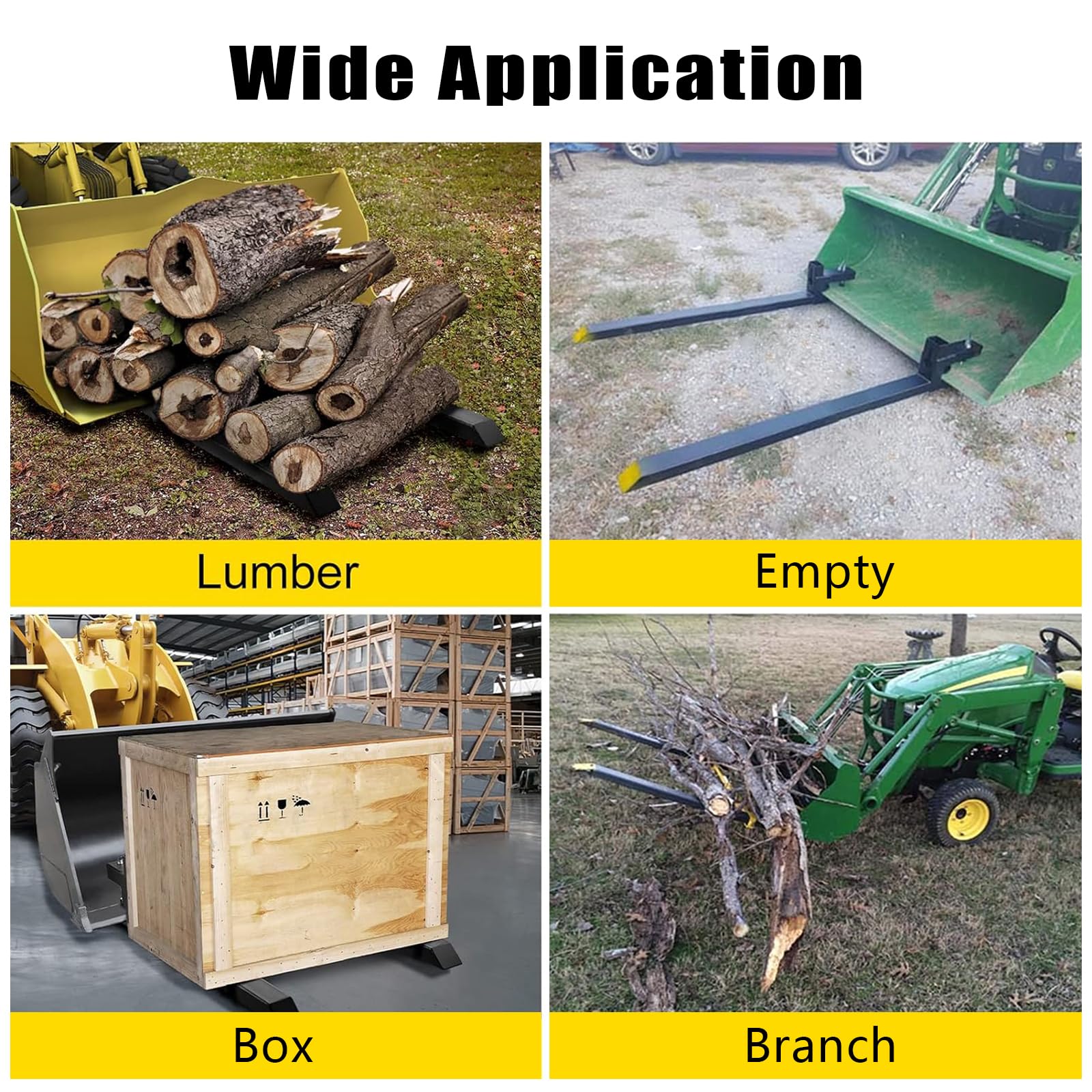 Pallet Forks Clamp On for Tractor Bucket w/Adjustable Stabilizer Bar -43" 2000lbs Capacity Max Tractor Bucket Forks（43inch Total Length）