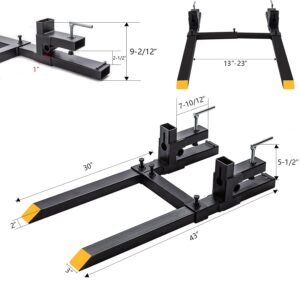 Pallet Forks Clamp On for Tractor Bucket w/Adjustable Stabilizer Bar -43" 2000lbs Capacity Max Tractor Bucket Forks（43inch Total Length）