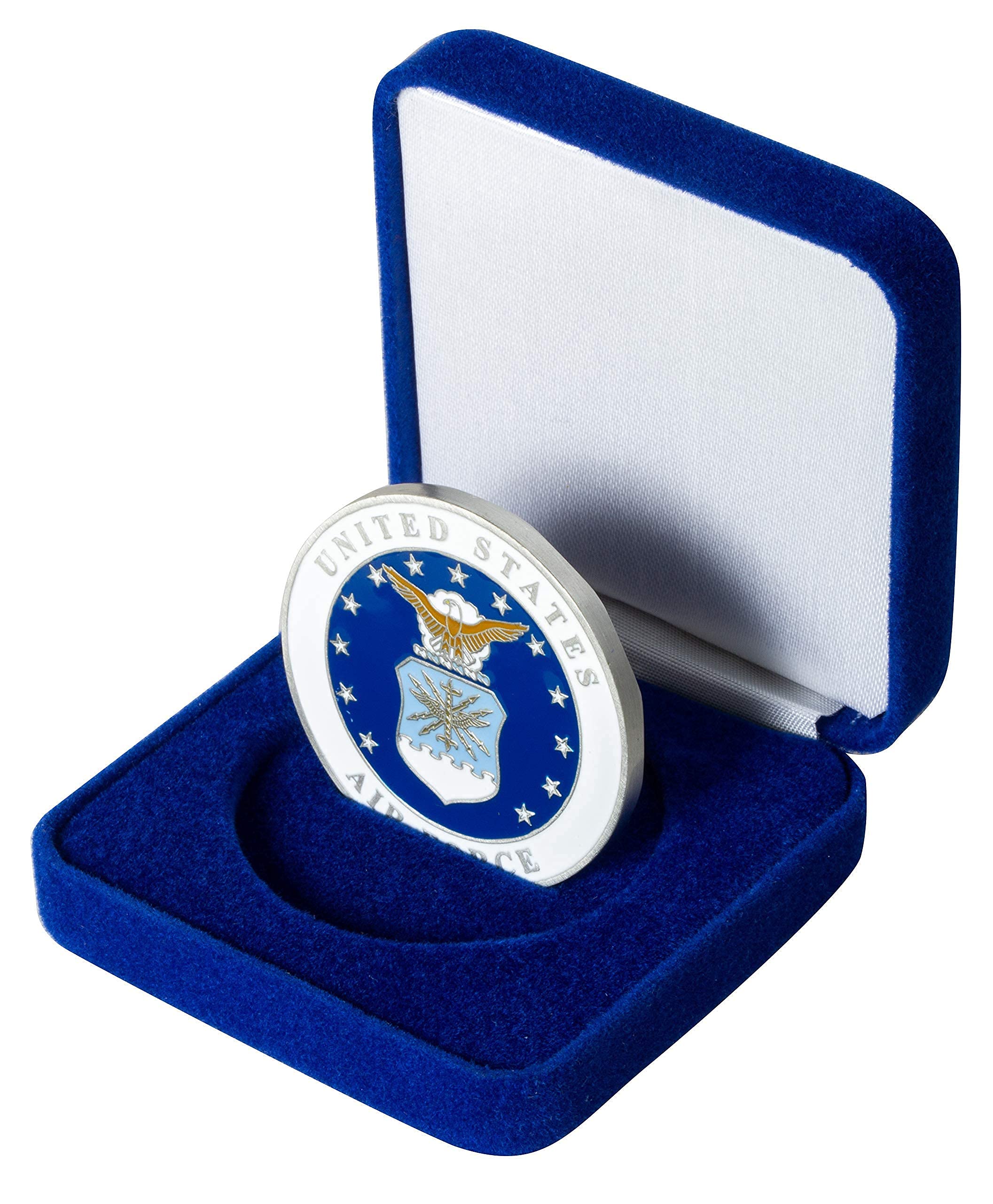 Never Forget 9/11 United We Stand Challenge Coin and Blue Velvet Display Box