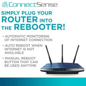 ConnectSense Router Rebooter, Monitors Your Internet Connection and Automatically Reboots Your Router When Failure is Detected, Can Also Power Cycle Other Devices.