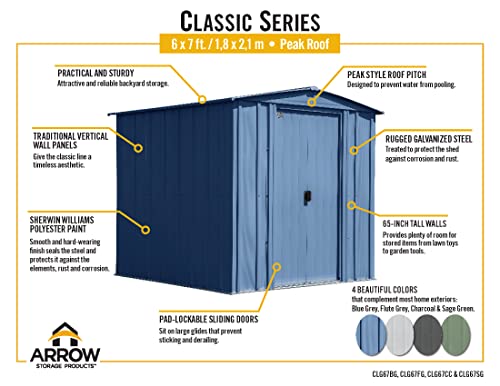 Arrow Classic Steel Storage Shed, 6x7, Blue Grey