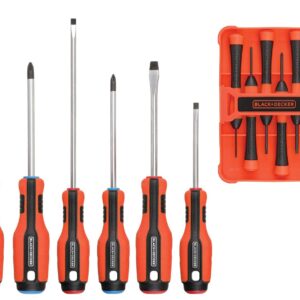 BLACK+DECKER Magnetic Screwdriver Set, Phillips, Flat Head, and Precision Screwdrivers, 12-Piece (BDHT65002)