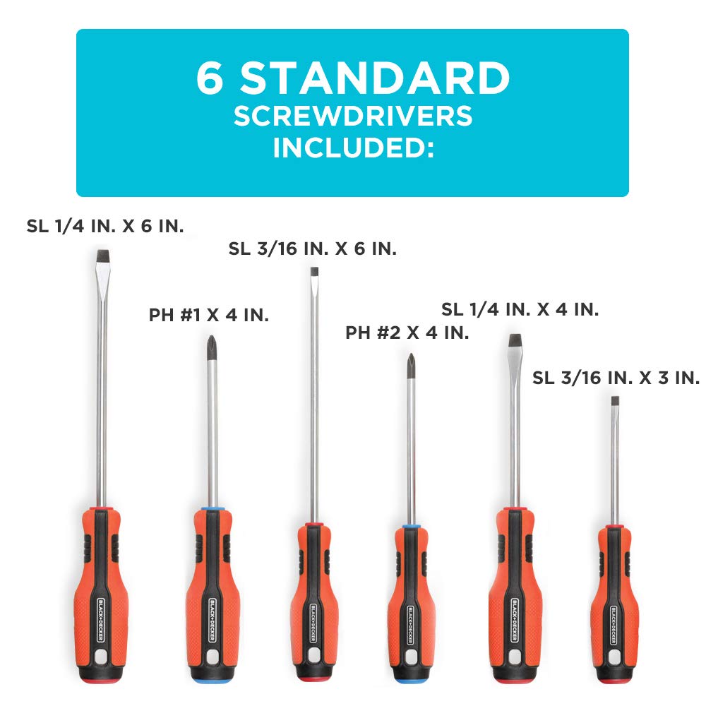 BLACK+DECKER Magnetic Screwdriver Set, Phillips, Flat Head, and Precision Screwdrivers, 12-Piece (BDHT65002)