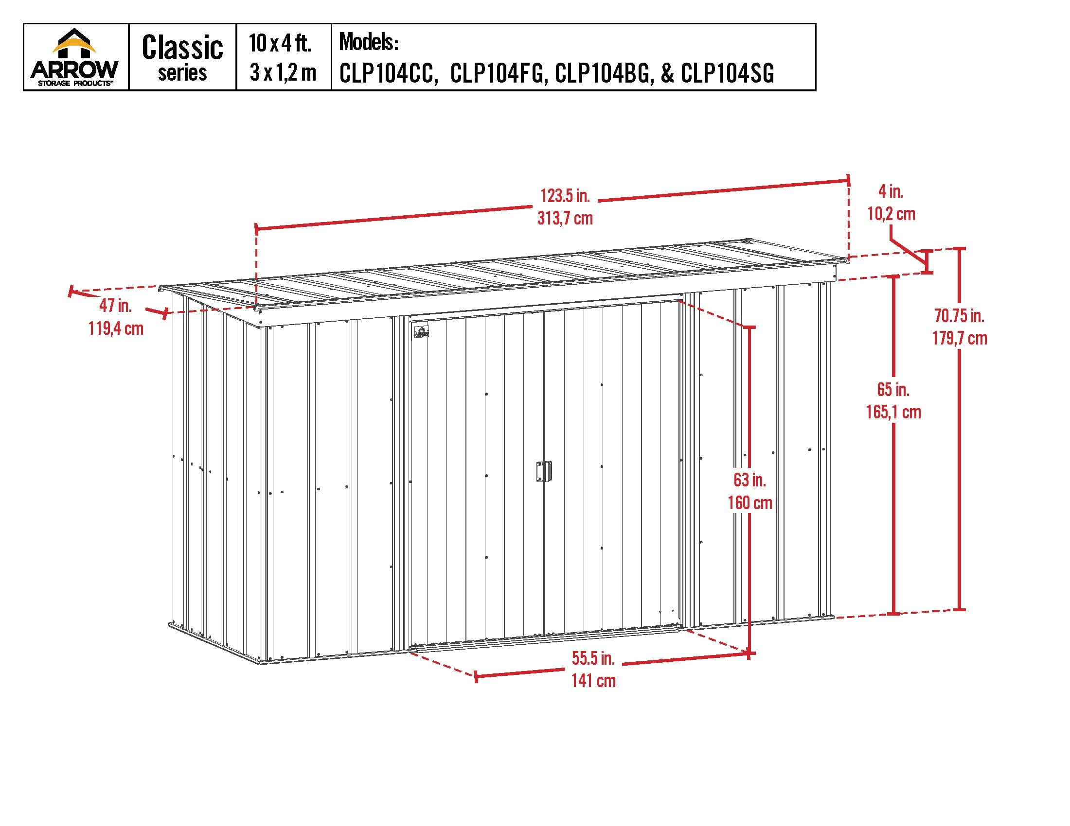 Arrow Classic Steel Storage Shed, 10x4, Sage Green