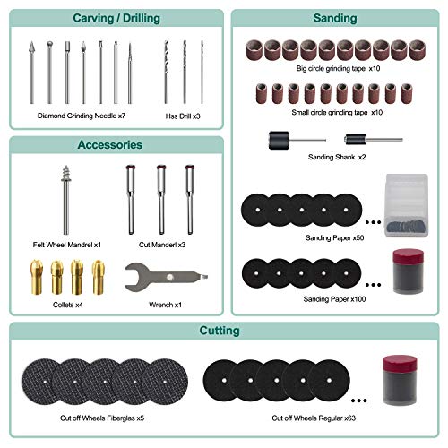 Kinswood Compatible with Rotary Tool 8V 900Ah Lithium Battery variable speed 300pcs Accessories & Shield Attachment, Long Endurance, Sanding, Grinding, Cutting & Engraving