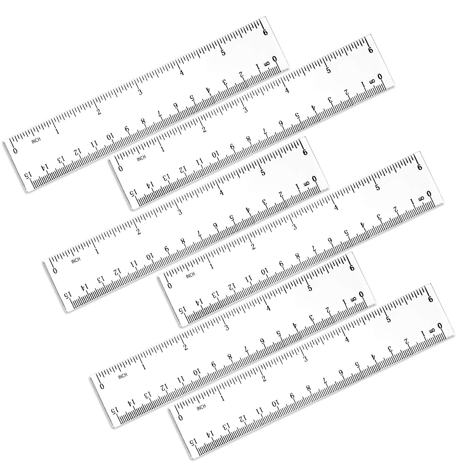 6 Pack 6 Inch Ruler Plastic Ruler Straight Ruler Plastic Measuring Tool Transparent Ruler Small Ruler with Inches and Metric Measuring for Student School Office (Clear, 15cm)