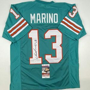 autographed/signed dan marino miami teal football jersey jsa coa