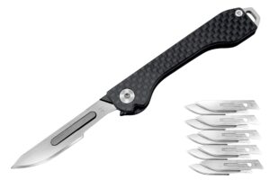 outroar gear folding scalpel knife with carbon fiber handle & 10 replaceable blades, slip joint action, edc pocket knife