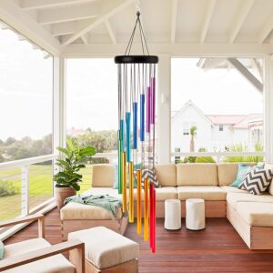 amasava wind chimes for outside 28.3" metal outdoor with 14 colorful aluminum alloy tubes deep tone soothing sound patio porch backyard decoration/meditation/yoga