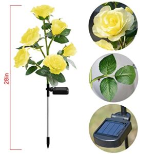 [Upgraded 6 Flowers]Solar Powered Artificial Rose Flower Lights,Waterproof Outdoor Garden Accent Lighting for Summer Country Field Yard Pathway Balcony Memorial Cemetery Gravesite Decorations, Yellow