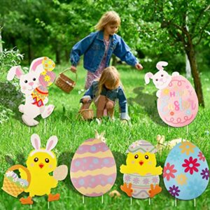 6 Pcs Easter Yard Signs Outdoor Easter Eggs Yard Signs Easter Yard Decorations Easter Lawn Decoration Easter Yard Art Decoration with 12 Plastic Stakes for Garden Lawn Yard Easter Props Decoration