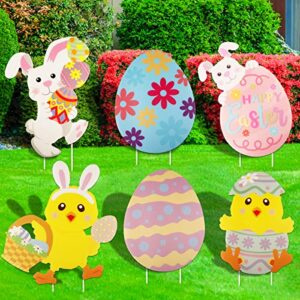 6 pcs easter yard signs outdoor easter eggs yard signs easter yard decorations easter lawn decoration easter yard art decoration with 12 plastic stakes for garden lawn yard easter props decoration