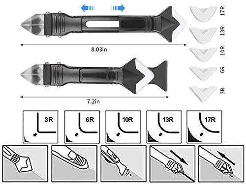 3 in 1 Silicone Caulking Tools, Glass Glue Angle Scraper, stainless steelhead Caulk Remover and Sealant Scraper, For Kitchen Bathroom Window And Frames Sealant Seals (1 Pack)