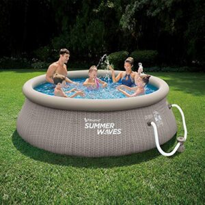 Summer Waves P1B01036A 10ft x 36in Round Quick Set Inflatable Ring Above Ground Swimming Pool with Filter Pump, Gray Basketweave Print
