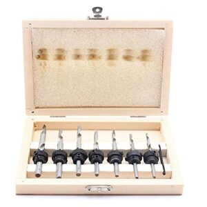 7 pcs wood countersink drill bits set, sywan counter sinking drill bits with stop collars & wrench for carpentry woodworking screw hole cutter
