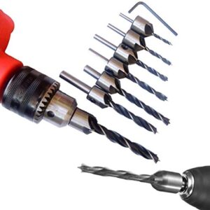 7 PCS Wood Countersink Drill Bits Set, SYWAN Counter Sinking Drill Bits with Stop Collars & Wrench for Carpentry Woodworking Screw Hole Cutter