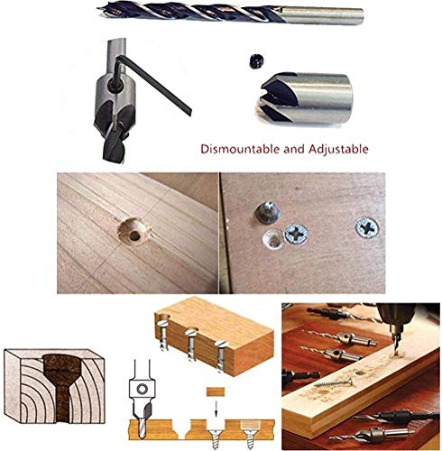 7 PCS Wood Countersink Drill Bits Set, SYWAN Counter Sinking Drill Bits with Stop Collars & Wrench for Carpentry Woodworking Screw Hole Cutter