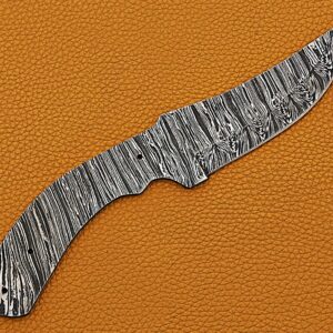 9.25 inches long trailing point blank blade skinning knife, hand forged Ladder Pattern Damascus steel blade, 4.5" scale with 3 Pin hole, 4.25" trailing point blade with 4" cutting edge