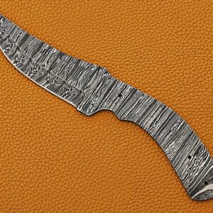 9.25 inches long trailing point blank blade skinning knife, hand forged Ladder Pattern Damascus steel blade, 4.5" scale with 3 Pin hole, 4.25" trailing point blade with 4" cutting edge