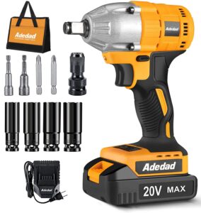 adedad 20v brushless 1/2 inch cordless impact wrench with battery, fast charger, led light - 240 ft-lbs torque 3000 rpm